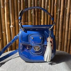 Coach 21246 Mini Willis Cobalt Blue Patent Leather Crossbody w/Turnlock Detail